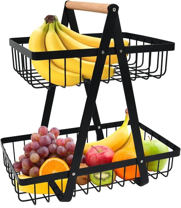 2-Tier Fruit Basket, Fruit Bowl Stand, Bread Basket, Vegetable Stand, Detachable Fruit Stand for Fruits, Vegetables, Home, Kitchen