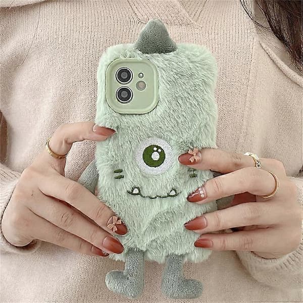 Wekity Furry Phone Case Compatible with iPhone 11, Cute Fluffy Plush Case Super Soft TPU Silicone Shockproof Protective Cover
