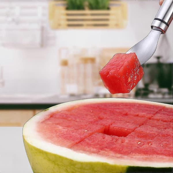 Vannmelonkutter, 2-i-1 Melon Kutter Gaffel, Vannmelonkutter Fruktkutter, Laget Av Rustfritt Stål Med Dobbelthode