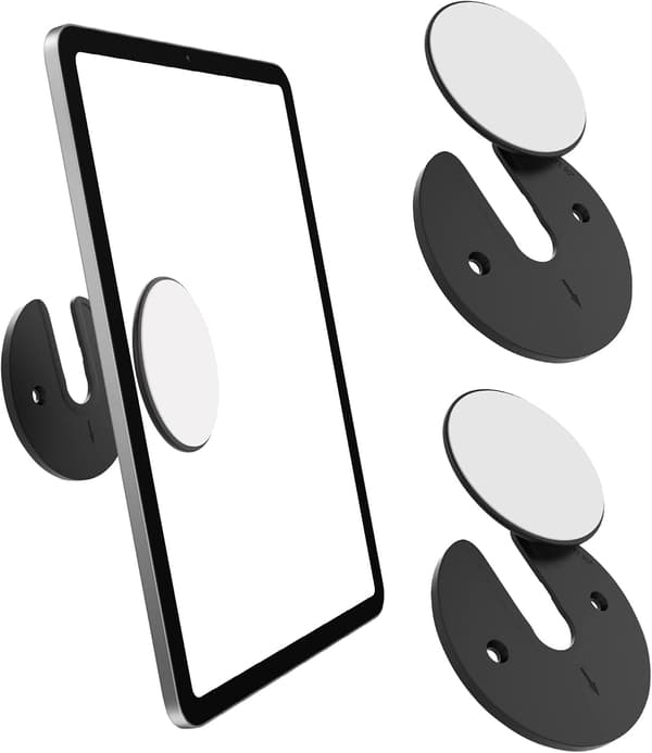 Universal Wall Mount for Tablet/Phone, 2-Pack Adjustable 90° Rotating Round Bracket with Screws + Adhesive for Smartphones, Compatible with iPad, Kindle