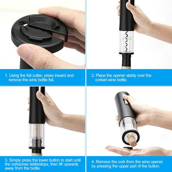 Electric Automatic Wine Bottle Opener With Foil Cutter Corkscrew Black/Red Red Red