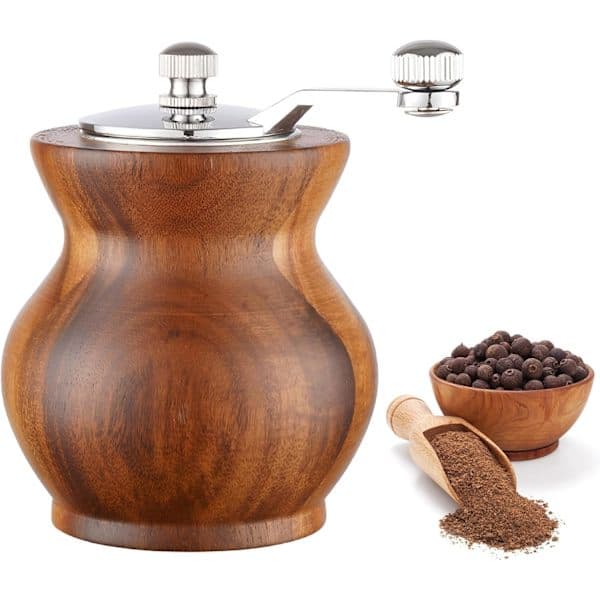 Pepper Mill Set Manual Wood Hand Crank Salt Grinder with Adjustable Coarseness Spice Grinders