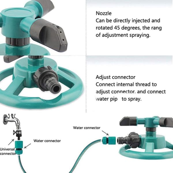 Lawn Watering, Automatic 360 Degree Rotating Sprinkler Irrigation Sprayer, Adjustable Spray Angle and Distance (FMY)