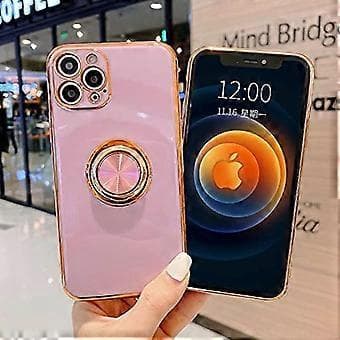 ComfyArt iPhone XR Case with Ring Holder, Built-in Stand, Lightweight Microfiber Lining, Glitter Plated Rose Gold Edged Protective