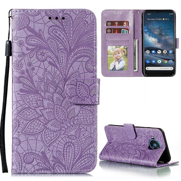 Blomstermønstret preget etui til Nokia 8.3 5G [DB] Lilla Purple