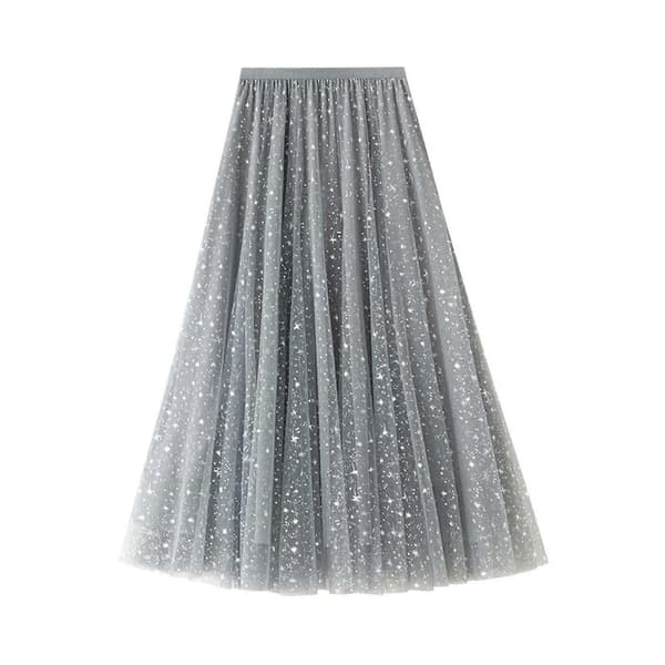 Dame Overlay Layered Tyllskjørt Elastisk Høy Midje A-linje Midiskjørt Glitter Mesh Chiffon Plissert Kjole
