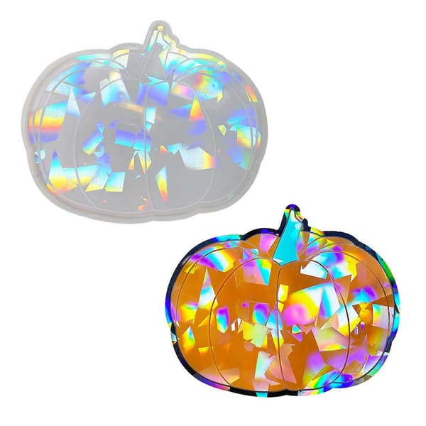 Pumpkin Resin Mold Holographic Coaster Silicone Mold Halloween Rainbow Cup Mat Epoxy Casting Mold Home Decorations Clear Clear