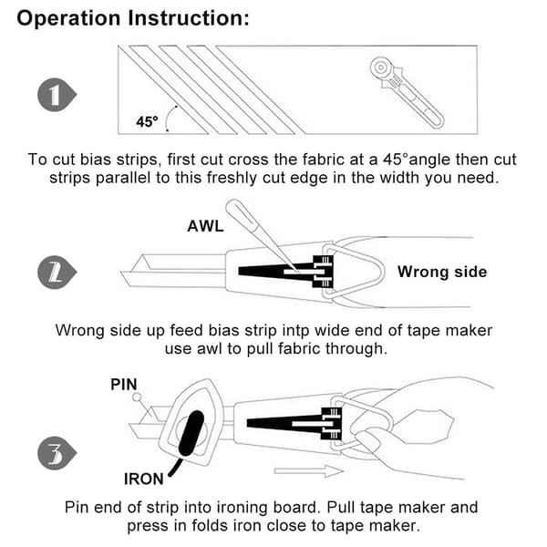 4 Sizes/set 6/12/18/25mm Fabric Bias Tape Maker Folder Kit DIY Sewing Quilting Binding Tool