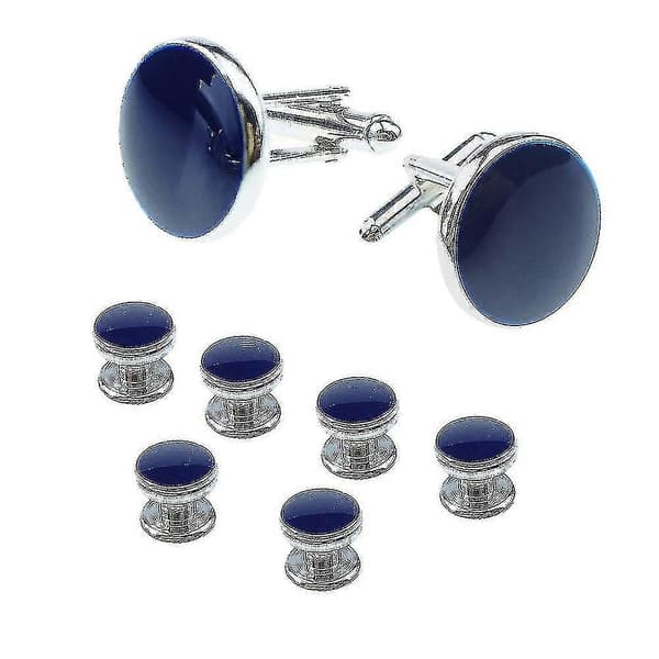 8 stk Mansjettknapper og Studs Sett for Smoking Skjorter Forretningsbryllup [db] Blå Blue