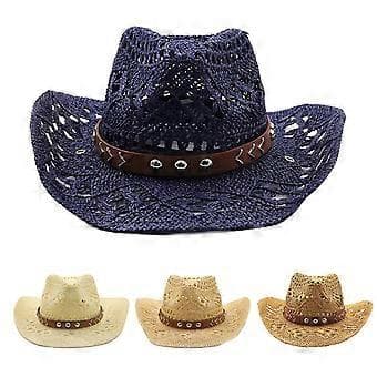 Cowboyhat Stråhat Sommer Panama Hat Pynt til Bryllupsfest Flettet Krystal Klub Cowboyhat Kamel One Size (Kamel)