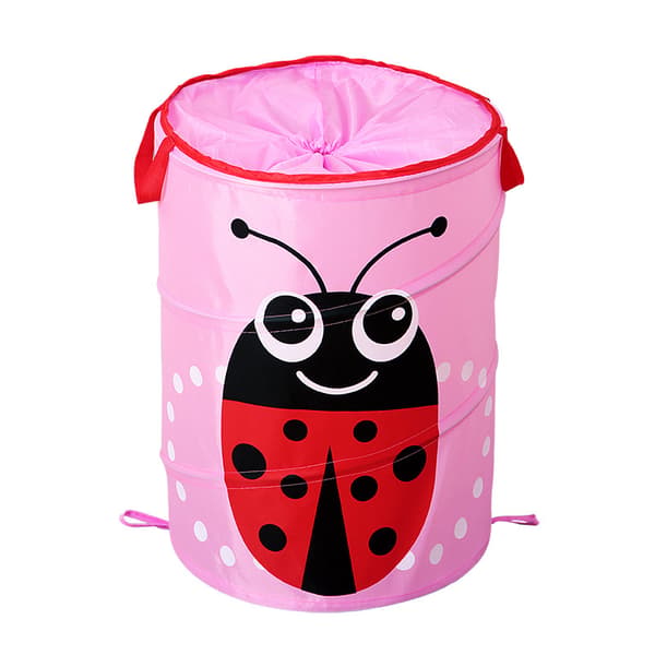 Foldable Fabric Laundry Basket with Handles Cute Ladybug Storage Organizer for Kids Home Pink 43.5 x 34 cm Ladybug Ladybug