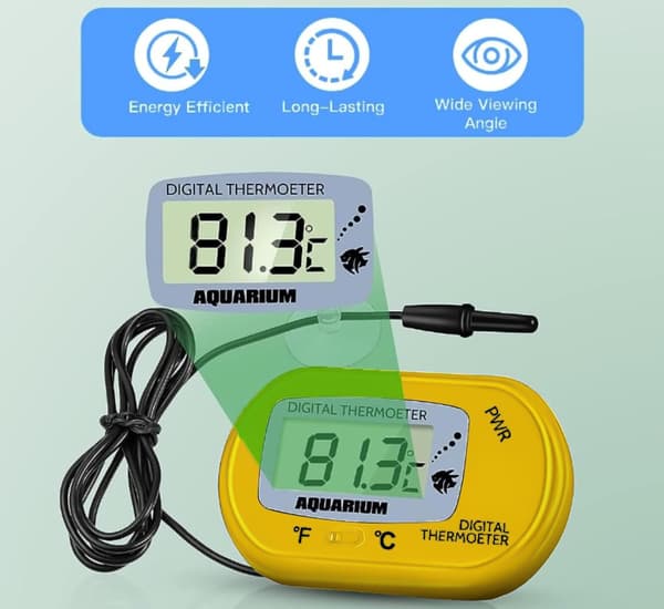 Akvarietermometer gul - LCD Digital Akvarietermometer med Sugpropp och Immersion Probe för Akvarium, Terrarium