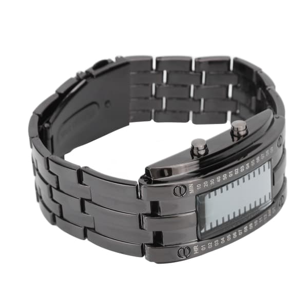 LED Watch Unique Binary Time Display Convex Arc Structure Waterproof LED Wristwatch Electronic Watch Black S