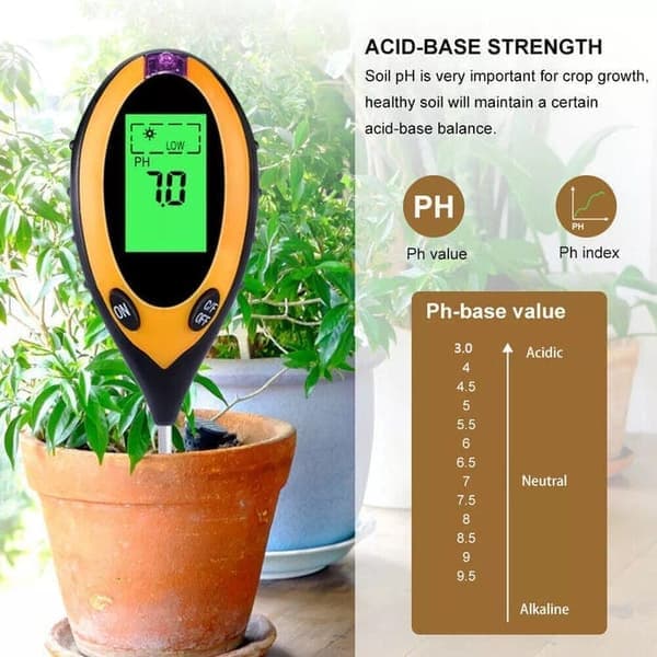 4-in-1 Soil Meter - pH Meter, Temperature Meter, Moisture Meter, and Light Meter for Plants and Garden
