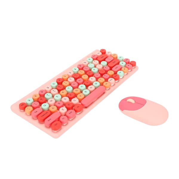 Wireless Keyboard and Mouse Combo 2.4GHz Wireless Mouse 86 Keys Colorful Keyboard Set with USB Receiver Pink