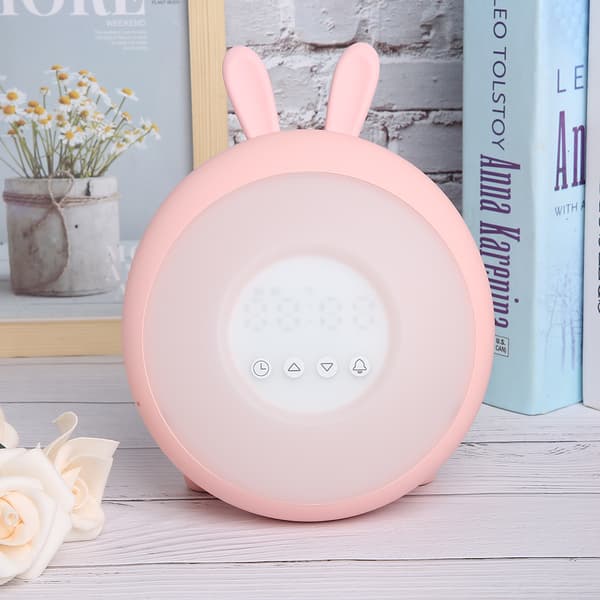 Söt tecknad silikonlampa sovrum LED digital beröringskontroll väckarklocka rosa