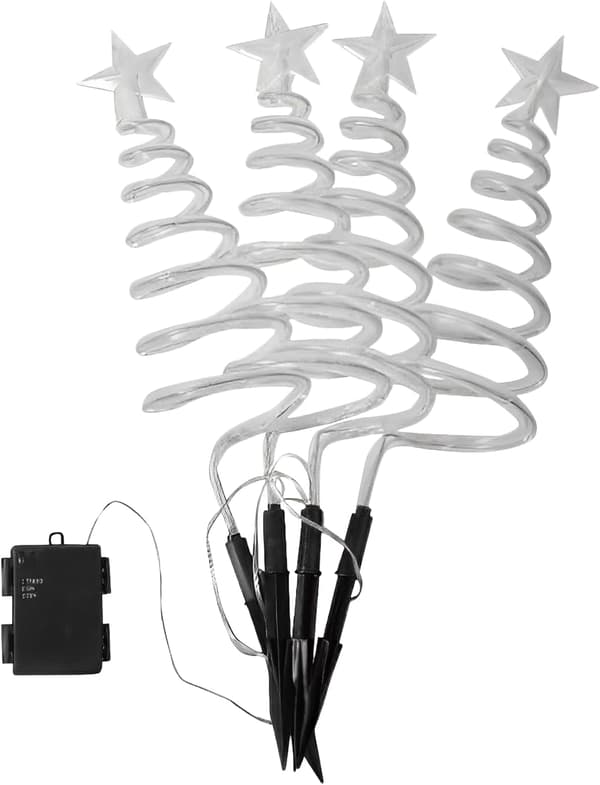 Julgransspiral med ljusslinga - Batteridriven trädgårdsdekoration - 4-pack (Kallvit)