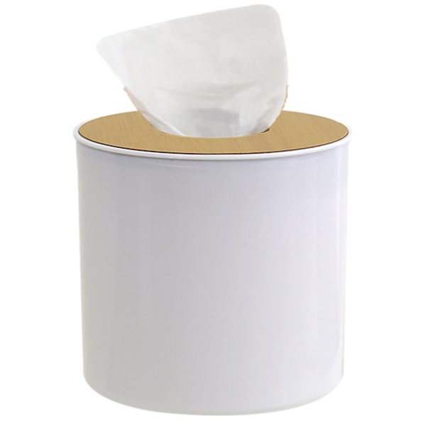 Servietholder Box, Ansigtsservietholder med Trælåg, Serviet Dispenser Box Beholder med Fjernbetjening Pen Desk Opbevaring round