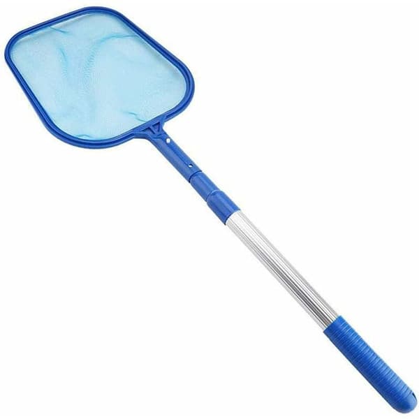 Mesh Skimmer Surface Landing Net Leaf Skimmer with Telescopic Handle for Pool Pond Fountain Aquarium (Blue)