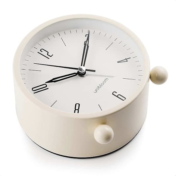Silent Alarm Clock - Non-Ticking Analog Alarm Clock with Warm Light - Minimalist Round [DB]
