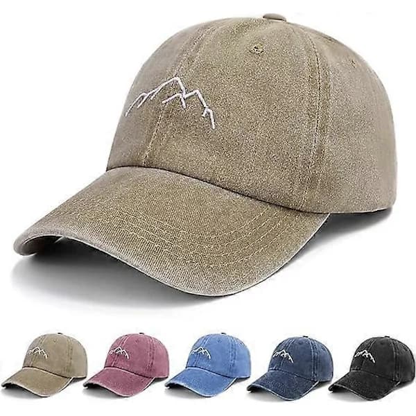 [PL】Baseballkasket Herre - Vintage Vasket Far Hat Peak Kasket Justerbar Bomuld Khaki