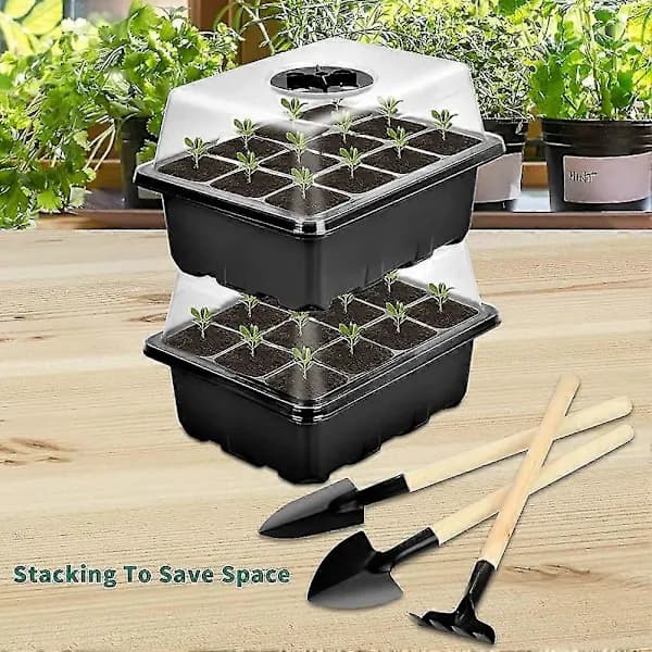 Sæt med 2 plantebakker med 3 haveredskaber, plantebakke, minidrivhus til