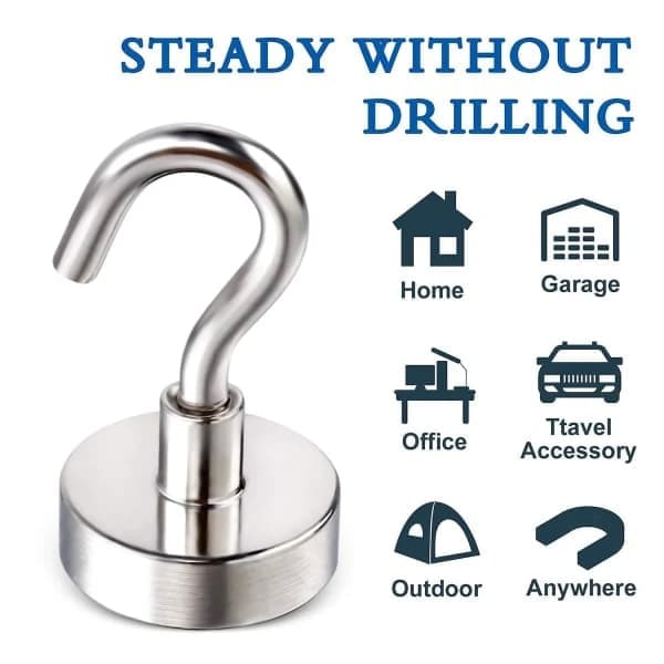 Powerful Magnetic Hook, Strong Neodymium Magnet Hook Holds up to 30 kg, Rust-Resistant Magnetic Hanger