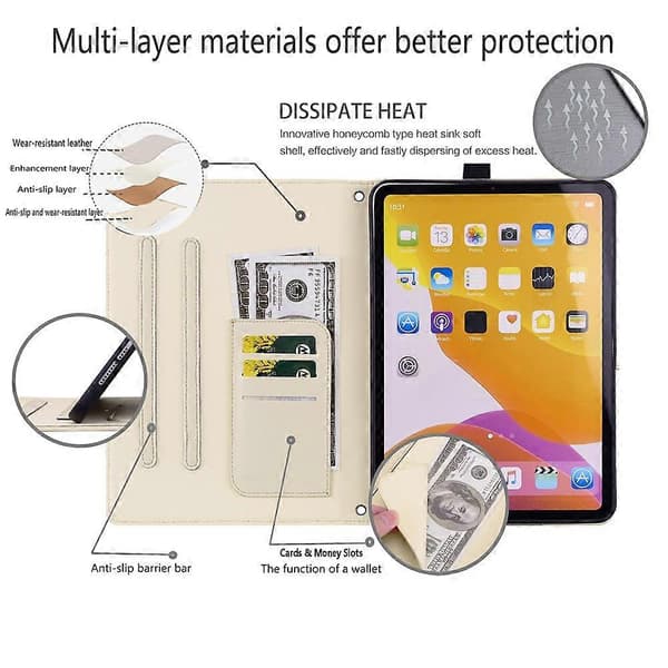 Wallet Case for OnePlus Pad Go / Oppo Pad Air / Neo 3D Effect Cat Pattern Leather Stand Tablet Case with Pen Holder Apricot