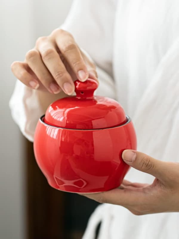 Keraaminen sokerikulho värikäs maustepurkki maustepurkki kannella punainen - Red