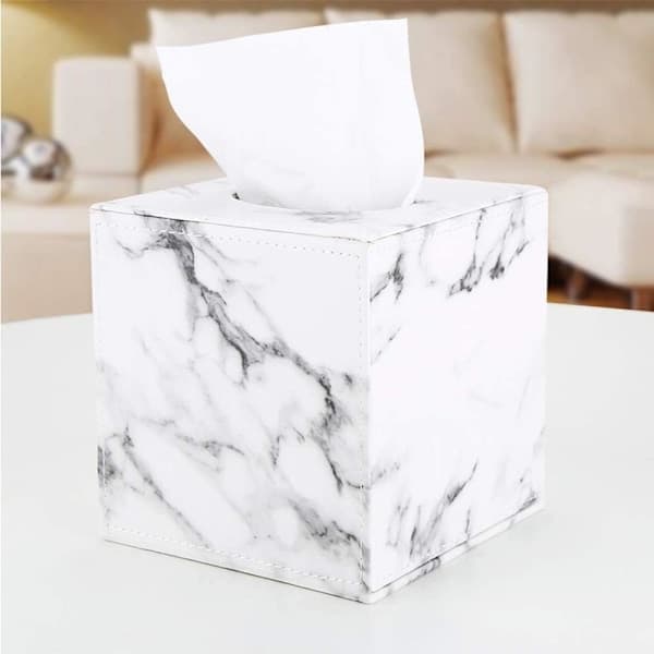 1 stk. Marmor Servietholder - Firkantet Servietholder i Læder, Hvid Marmor White Marble