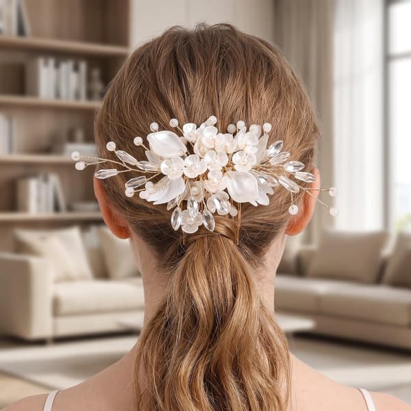 perleblomster med rhinestone gull fra sinklegering hårkam -