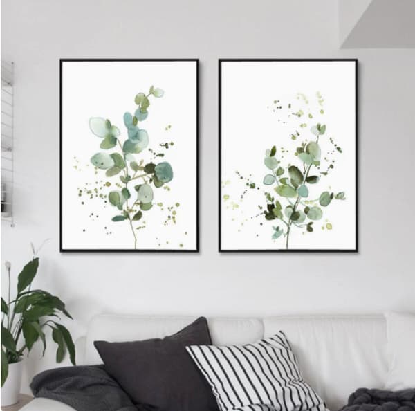 Set med 2 väggposters, modern väggkonst, abstrakta bladmönster, sovrum, canvastryck, utan ram, 40 x 50 cm