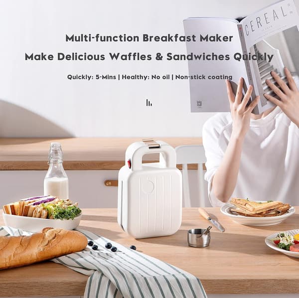 Mini Toastmaskine med Non-Stick & Let at Rengøre Varmeplader (Rød)