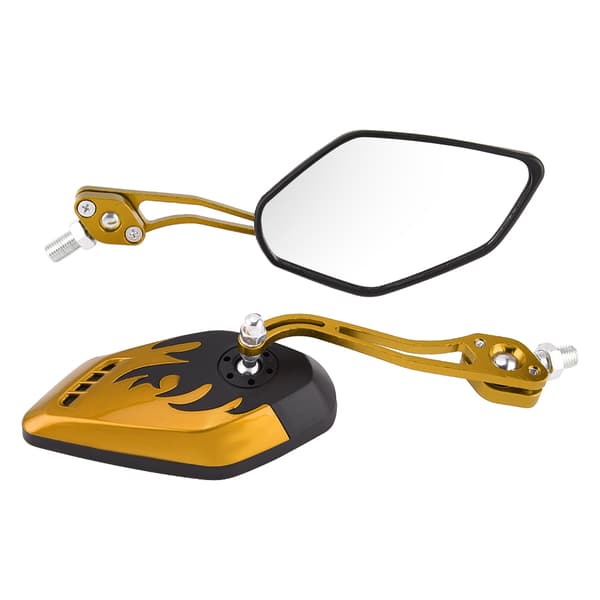 1 Pair 8mm 10mm Universal Motorcycle Scooter Aluminum Flame Pattern Rearview Mirrors Yellow