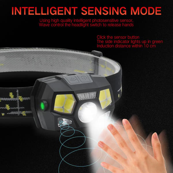 Motion Sensor Headlamp Rechargeable Waterproof Headlight for Outdoor Night Camping Fishing Running, DUBUNS
