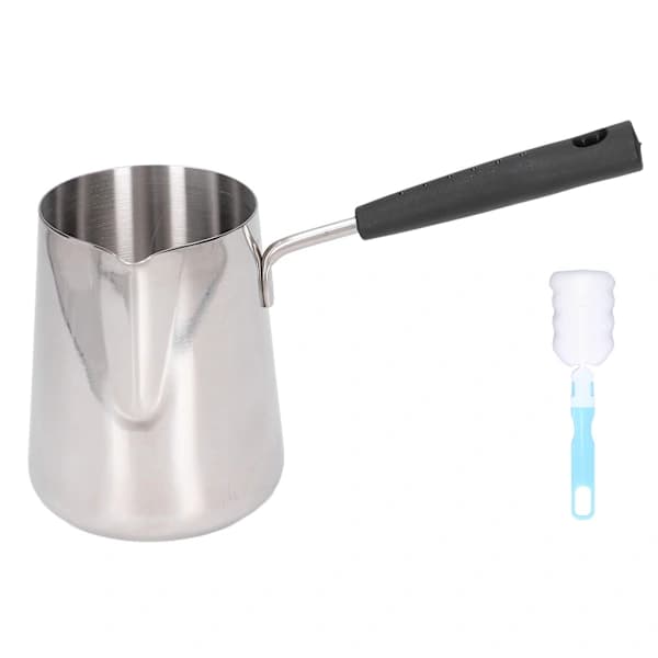 Tyrkisk kaffekande 600 ml, 304 rustfrit stål med blank, let at rengøre overflade, til kaffe, mælk, smør og chokolade, sølv