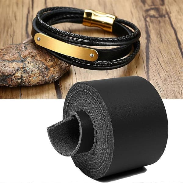 2 inch wide flat leather straps for crafts, 20 cm long top grain leather strips 2 mm thick leather strips for DIY crafts black