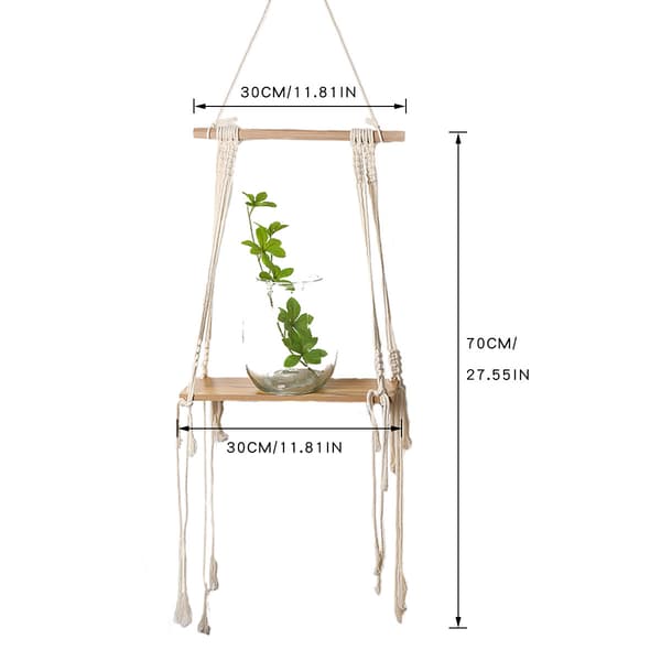 Vegg Hylle Tre Makramé Bohemsk Deko Planter Enkel Dusk Manuell