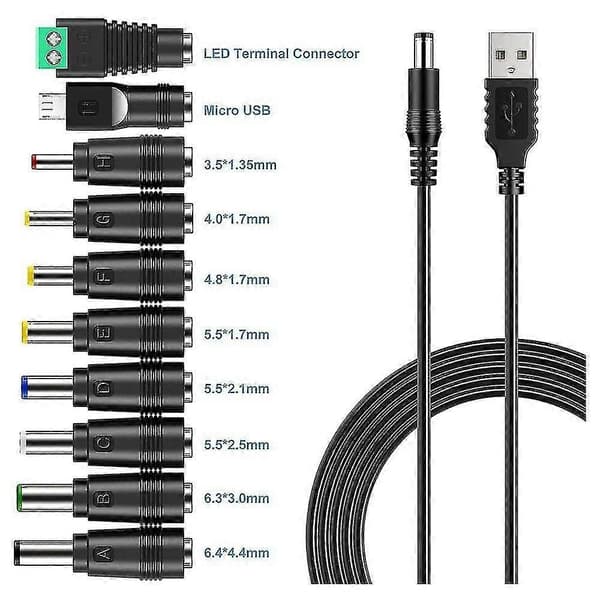 USB til DC-kabel Universal USB til DC-opladerkabel med 10 udskiftelige stik Ada