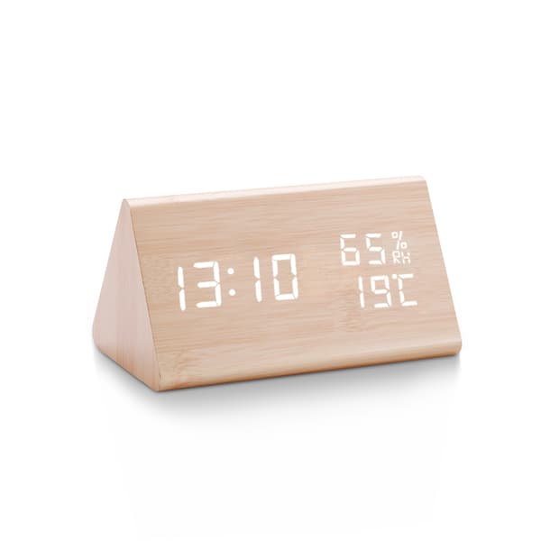 Digital LED Wooden Alarm Clock with Sound and Light Control, USB or AAA Powered for Home Decor, Light Brown L-lightbrow L-lightbrow