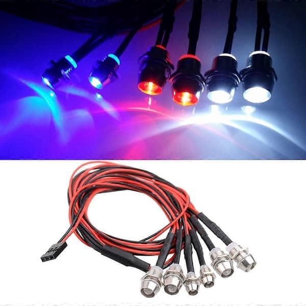 6 LED Forlygte Baglygte til RC 1/5 1/8 1/10 1/12 1/16 RC Buggy Tilbehør Rød, Hvid, Blå LED-lamper