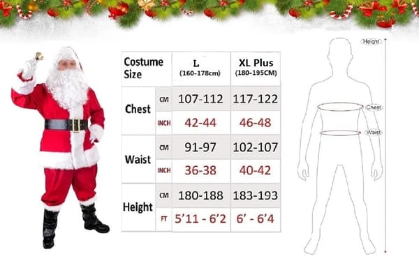 Tomtedräkt 7 delar Komplett juldräkt för vuxna Cosplay Tomtedräkt plus Tomte plus Tomte plus tomte plus santa l(160-178cm)