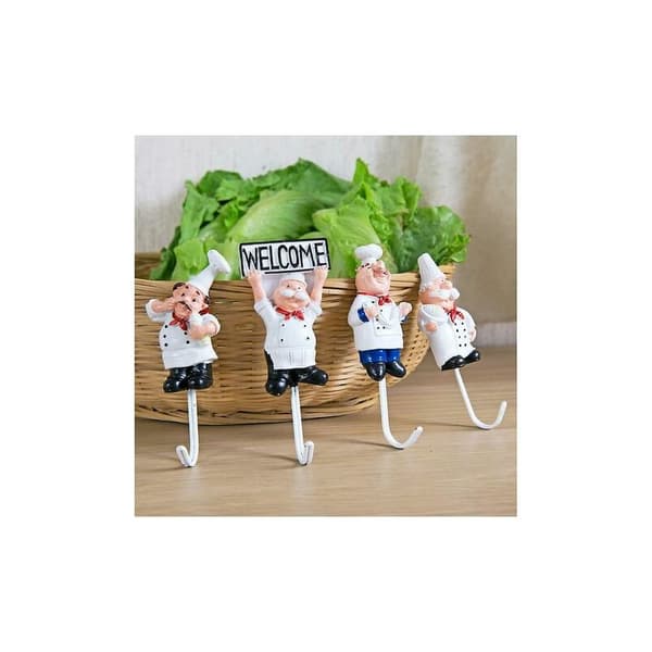 Håndkleholder sett med 4 franske kokkefigurer i harpiks