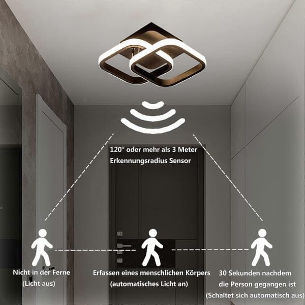 LED ceiling light with motion detector, 22W warm white ceiling light, 24 * 20 * 9CM sensor light, suitable for hallways, garages, bathrooms, 1 pc