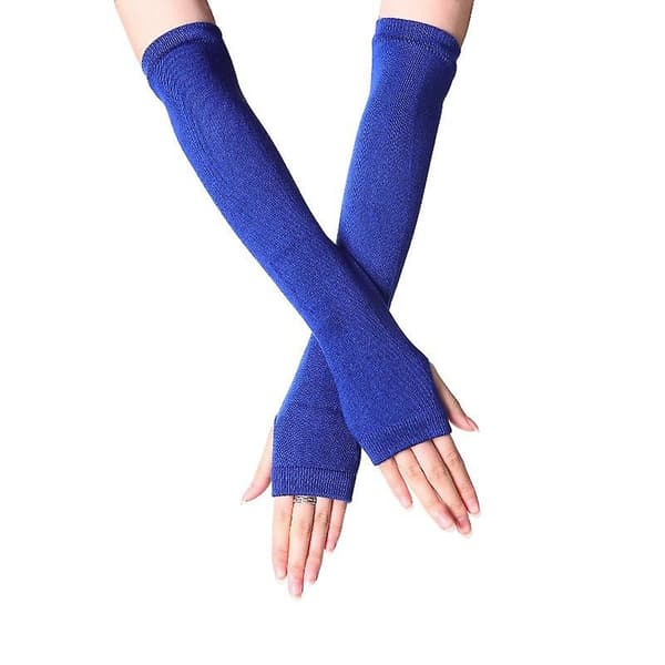Simple, fingerless mittens with long cuffs - blue [30cm] one size