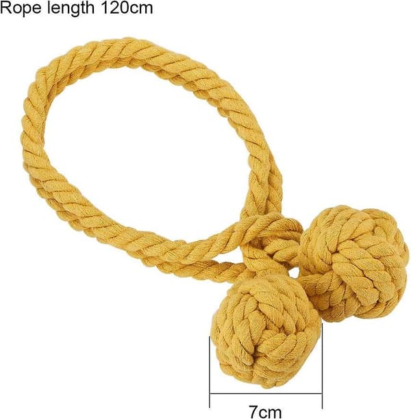 Handwoven Double Ball Cotton Rope Curtain Tiebacks (1 Pair, Yellow)