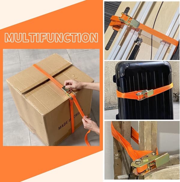 2 Tie-Down Straps - 2.5 cm x 5 m, Ratchet Straps, 800 kg Breaking Strength - for Motorcycles, Trailers - Orange