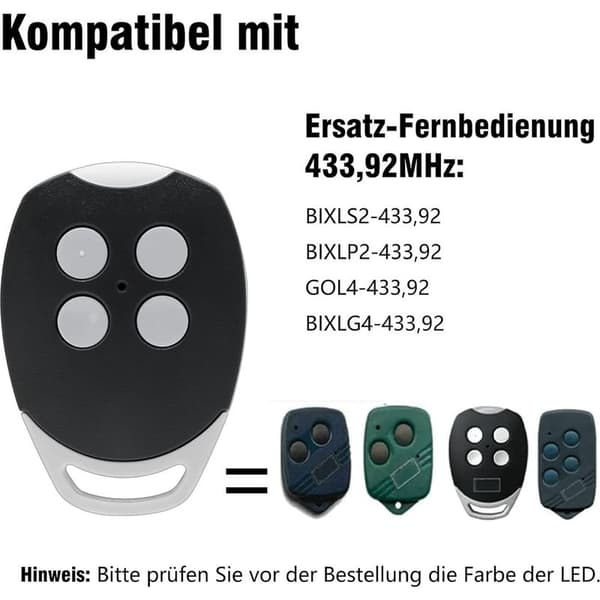 433.92 MHz Gate Remote Control Compatible with Ditec GOL4, BIXLG4, BIXLP2, BIXLS2, Gate Remote Control, 4 Channels, Garage Door Remote Control (2 pcs)