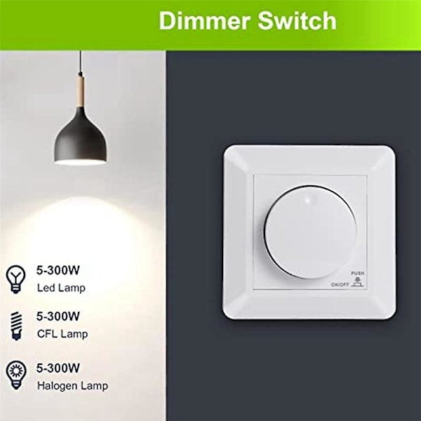 LED-dimmerbrytare, infälld dimmer för dimbara LED och halogen, 5-300 W dimmerbrytare LED, fasstyrningsdimmer