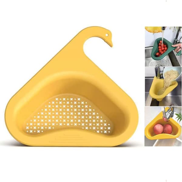 Thickened Triangular Sink Holder (Yellow), Swan-Shaped Sink Strainer, Kitchen Drain Shelf for Storing Fruits, Vegetables, Waste, Leftovers